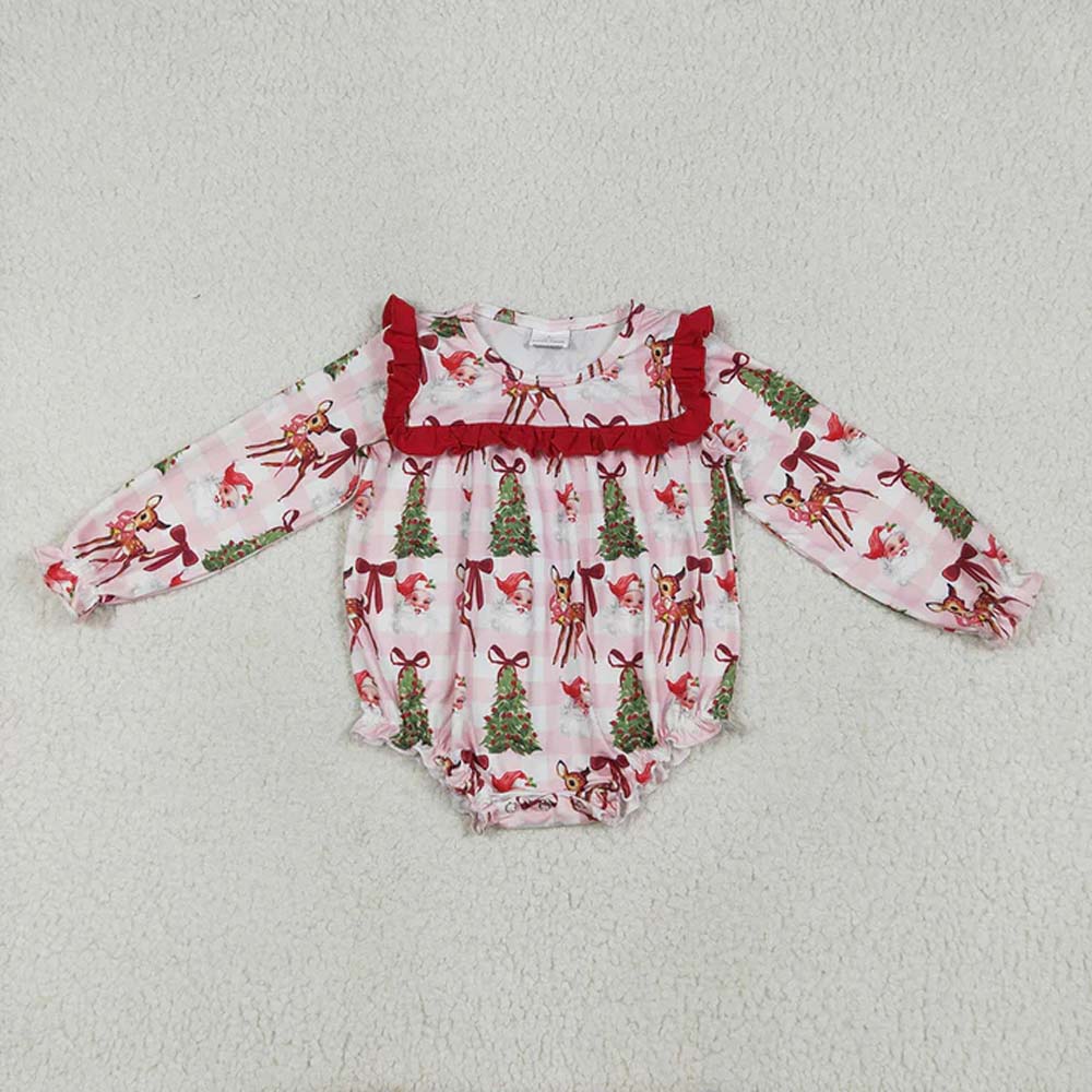 Sibling Baby Girls Red Long Sleeves Santa Trees Rompers Dresses Outfits D 6.28
