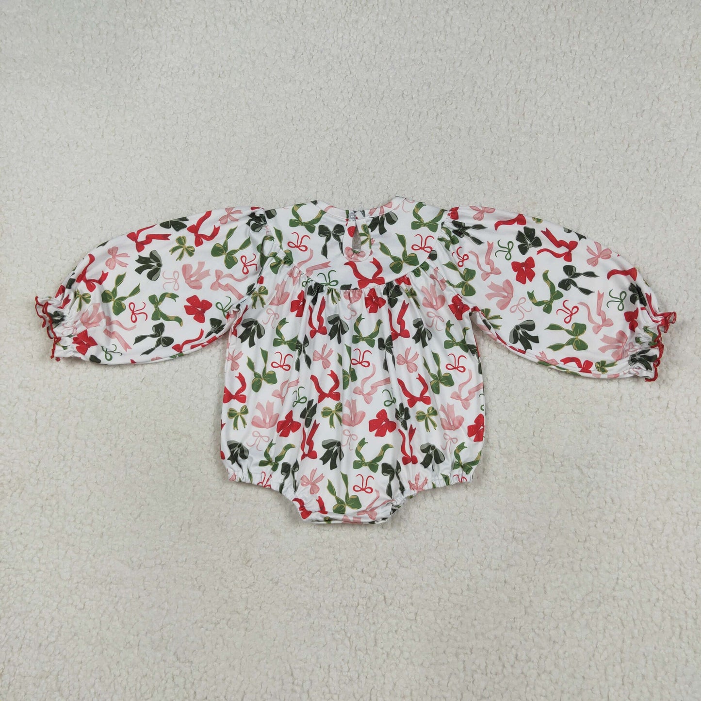 LR2276  Baby Girls Smocked Merry Christmas Colorful Bows Ruffle Rompers D 7.21