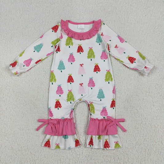 LR2280 Baby Girls Long Sleeves Colorful Bows Trees Ruffle Pant Rompers D 6.5