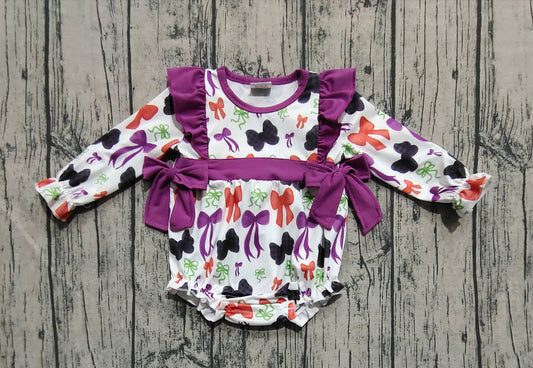 presale LR2285  Baby Girls Long Sleeves Colorful Bows Plaid Ruffle Rompers  D 6.17