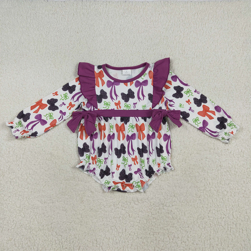 LR2285  Baby Girls Long Sleeves Colorful Bows Plaid Ruffle Rompers  D 7.12