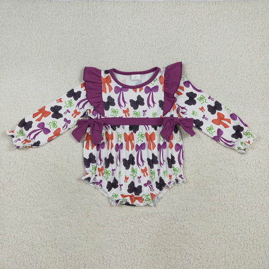 LR2285 Baby Girls Long Sleeves Colorful Bows Plaid Ruffle Rompers D 7.12