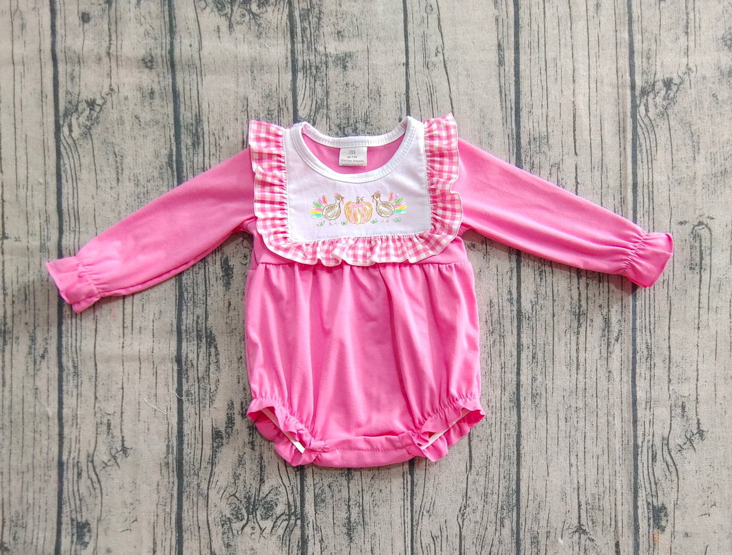 LR2287 Baby Girls Pink Long Sleeves Turkey Pumpkins Ruffle Rompers  D 7.21