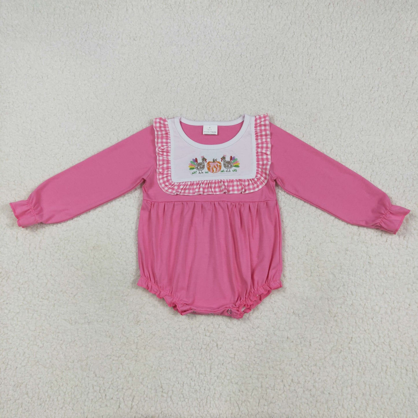 LR2287 Baby Girls Pink Long Sleeves Turkey Pumpkins Ruffle Rompers  D 7.21