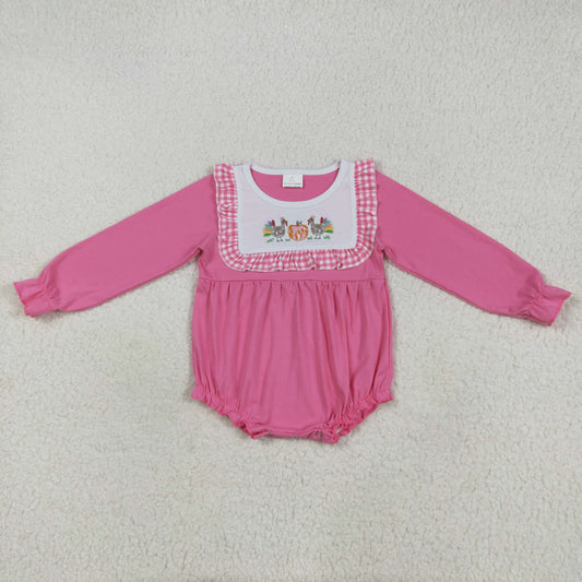LR2287 Baby Girls Pink Long Sleeves Turkey Pumpkins Ruffle Rompers  D 7.21