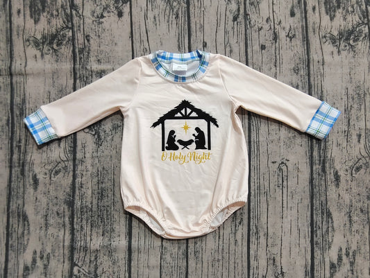 presale LR2292 Baby Boys Long Sleeves Jesus Nativity Bummies Rompers  D 8.5