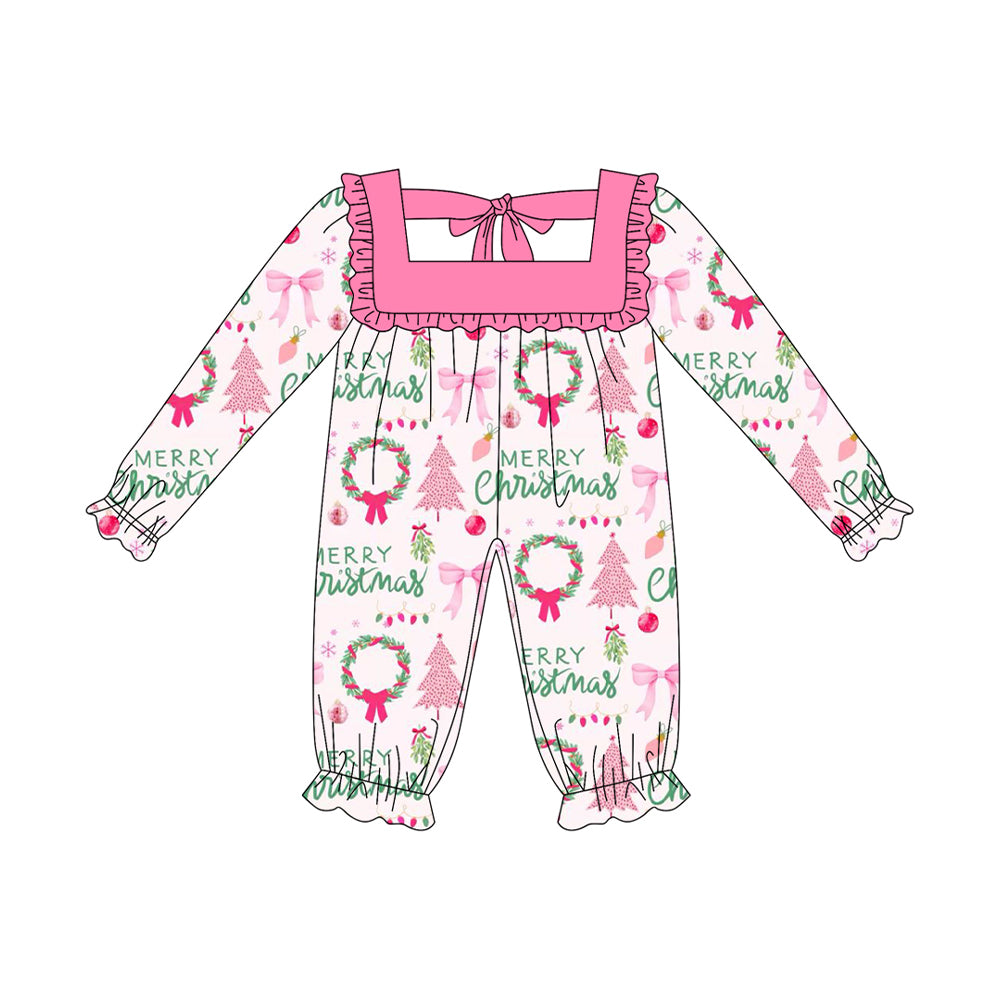 presale LR2297  Baby Girls Long Sleeves Holly Christmas Trees Pant Rompers D 6.9