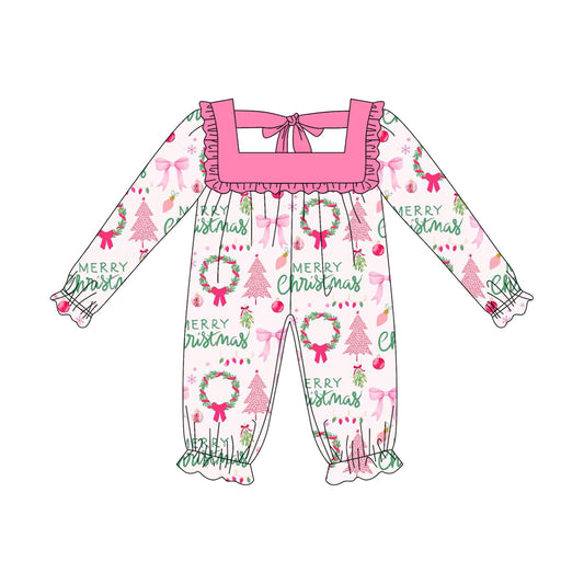 presale LR2297 Baby Girls Long Sleeves Holly Christmas Trees Pant Rompers D 6.9