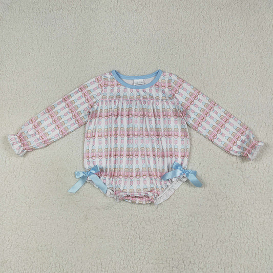 LR2298 Baby Girls Long Sleeves Soldiers Plaid Bows Ruffle Rompers D 6.9