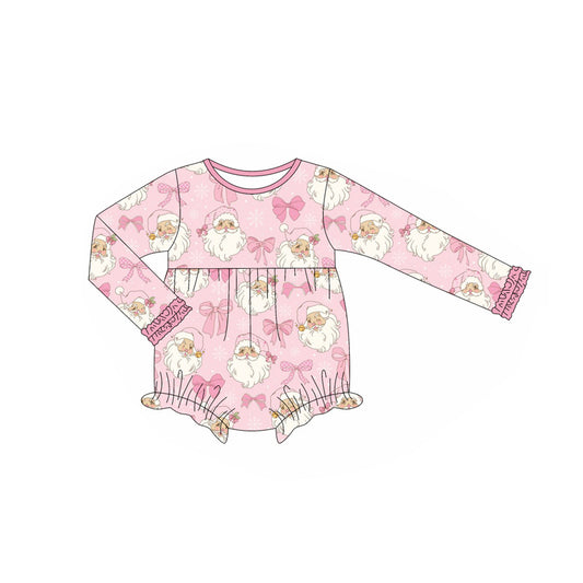 presale LR2300  Baby Girls Long Ruffle Sleeves Pink Santa Bows Plaid Rompers D 6.10