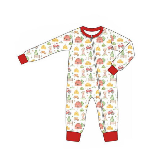 presale LR2306 Baby Boys Long Sleeves House Truck Farm Zipper Rompers D 6.14