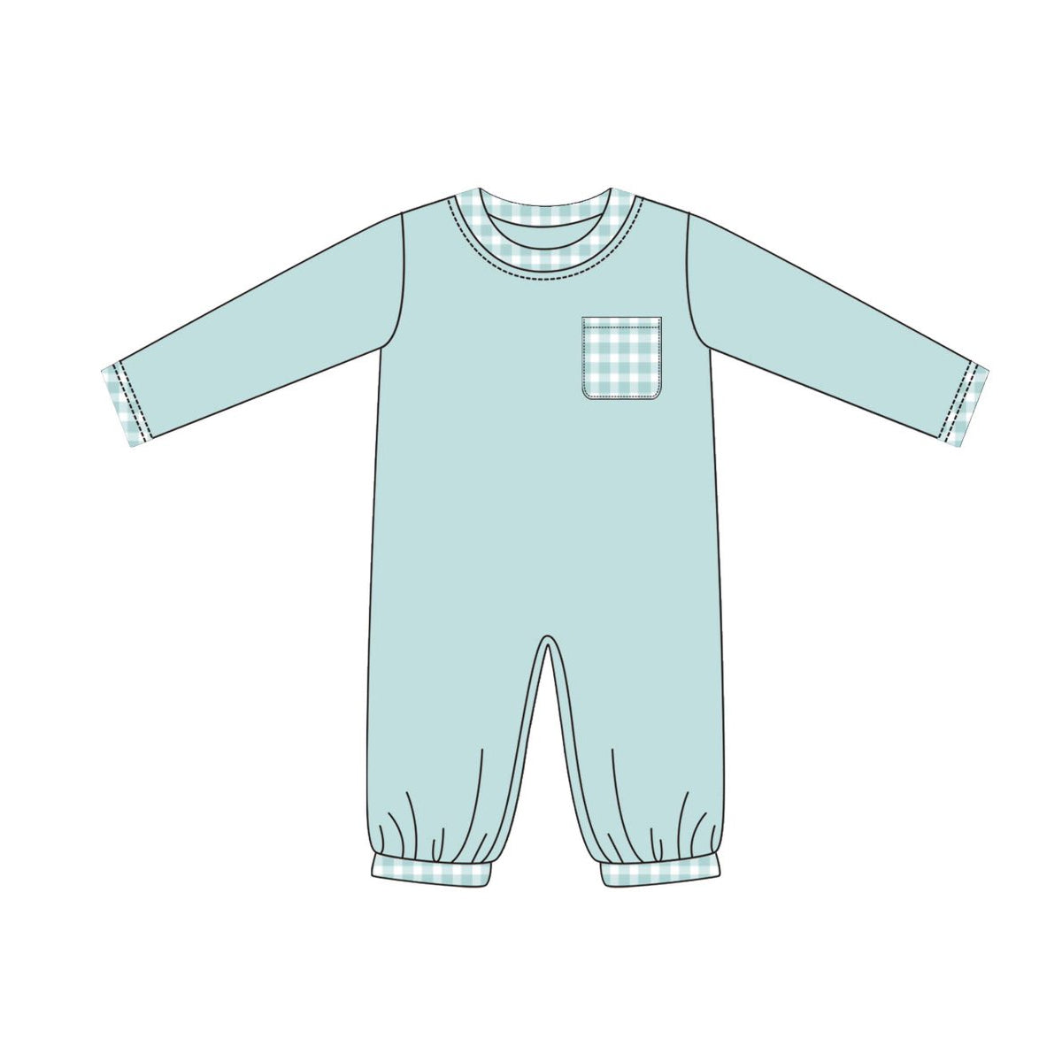 presale LR2309 Baby Boys Long Sleeves Blue Plaid Pocket Pant Rompers  D 6.14