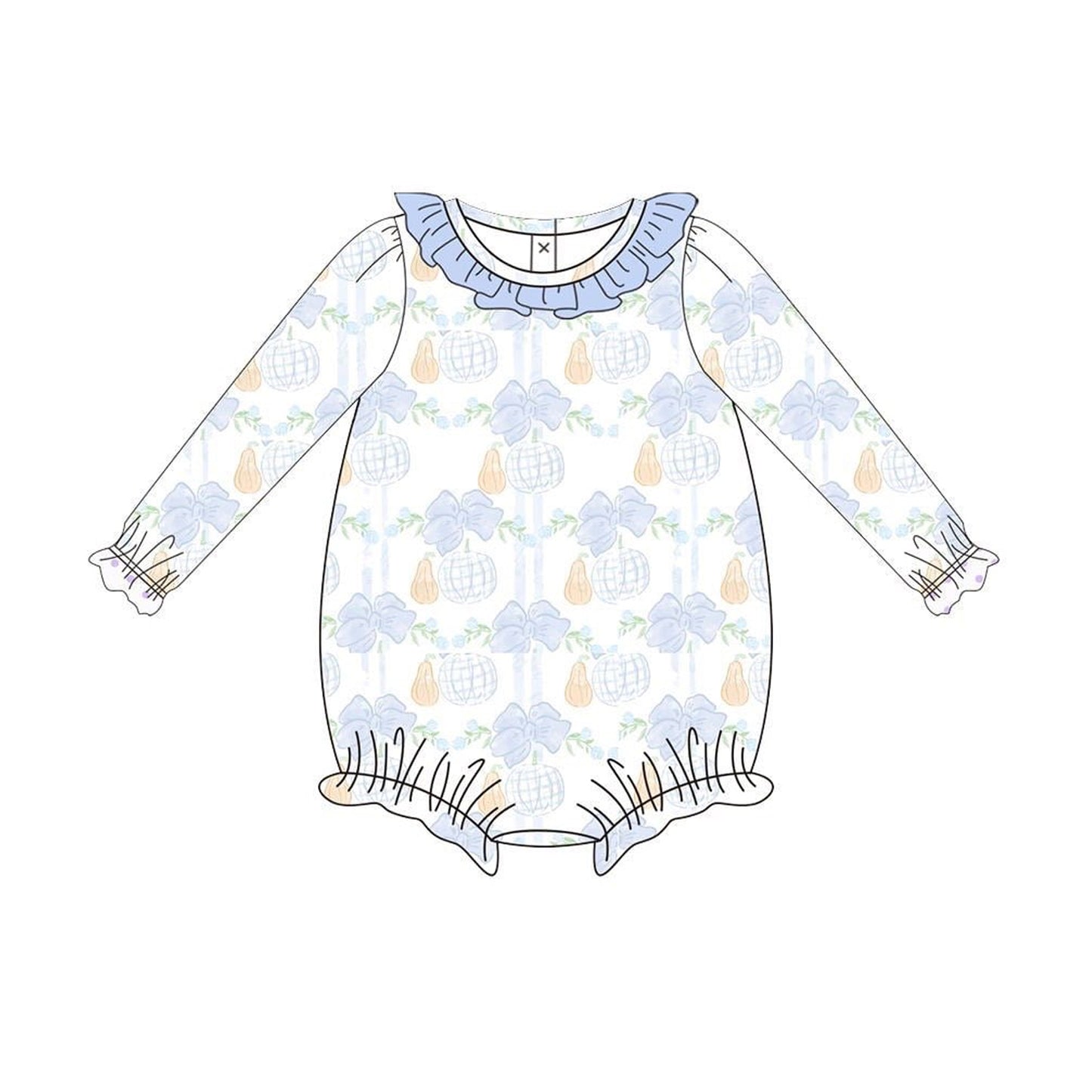 LR2312 Baby Girls Long Sleeves Pumpkin Floral Plaid Ruffle Rompers  D 8.11