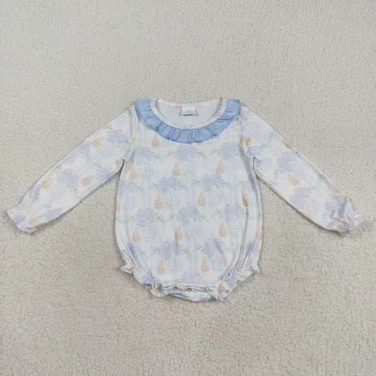 LR2312 Baby Girls Long Sleeves Pumpkin Floral Plaid Ruffle Rompers  D 8.11