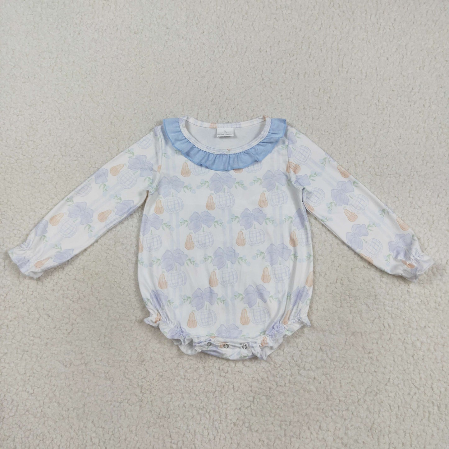 LR2312 Baby Girls Long Sleeves Pumpkin Floral Plaid Ruffle Rompers  D 8.11