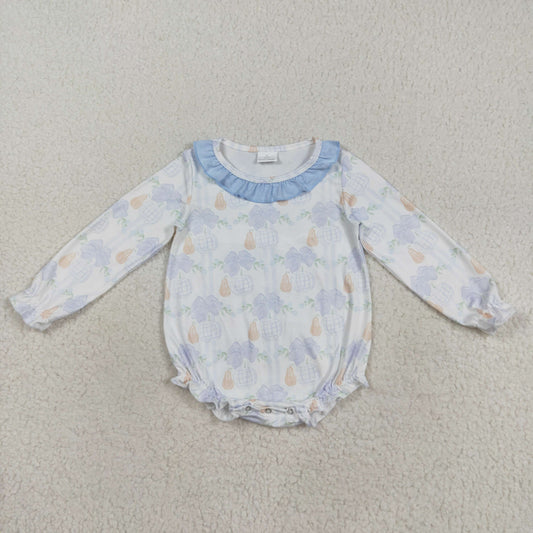 LR2312 Baby Girls Long Sleeves Pumpkin Floral Plaid Ruffle Rompers  D 8.11