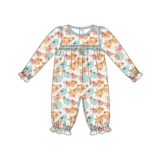 presale LR2313 Baby Girls Long Ruffle Sleeves Flower Pumpkins Pant Rompers D 6.14