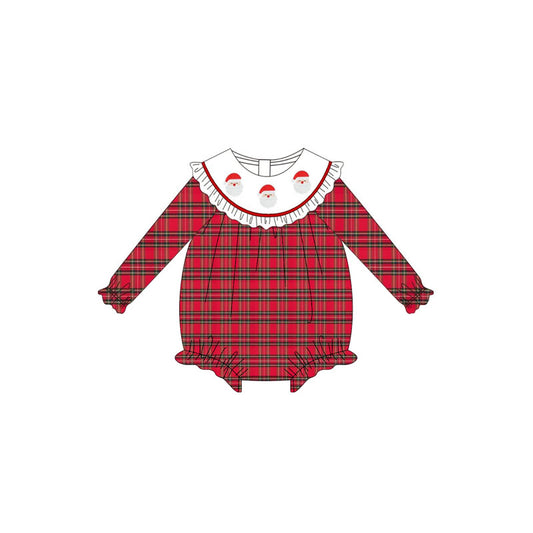 presale LR2320 Baby Girls Red Plaid Long Sleeves Santa Ruffle Rompers D 6.14