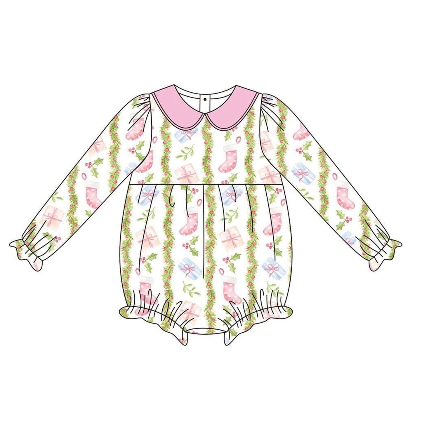 LR2324  Baby Girls Long Sleeves Gifts Floral Stripe Ruffle Rompers D 7.12