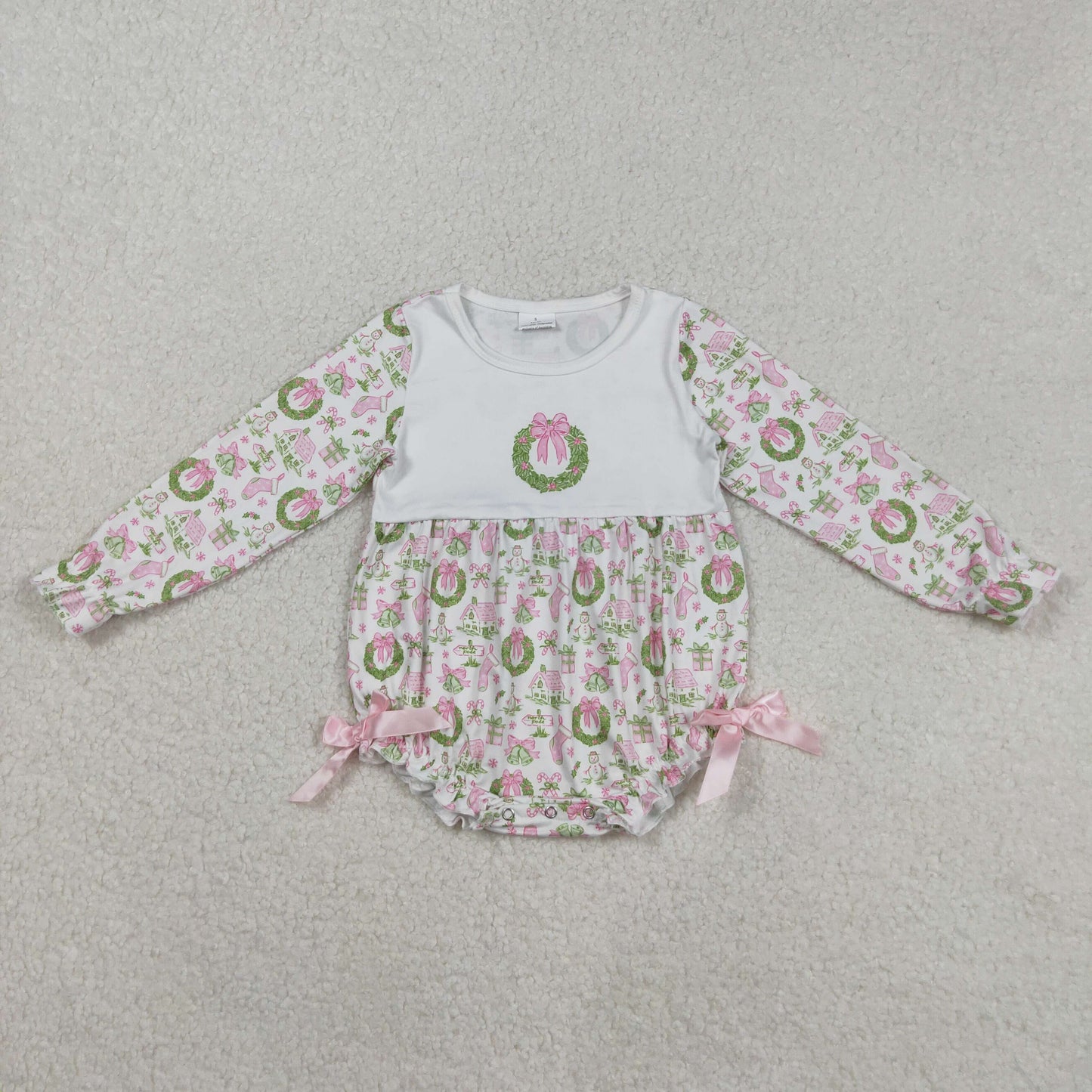 LR2325 Baby Girls Long Sleeves Pink Gifts Bows Holly Plaid Ruffle Rompers  D 829