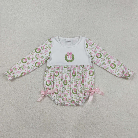 LR2325 Baby Girls Long Sleeves Pink Gifts Bows Holly Plaid Ruffle Rompers  D 829