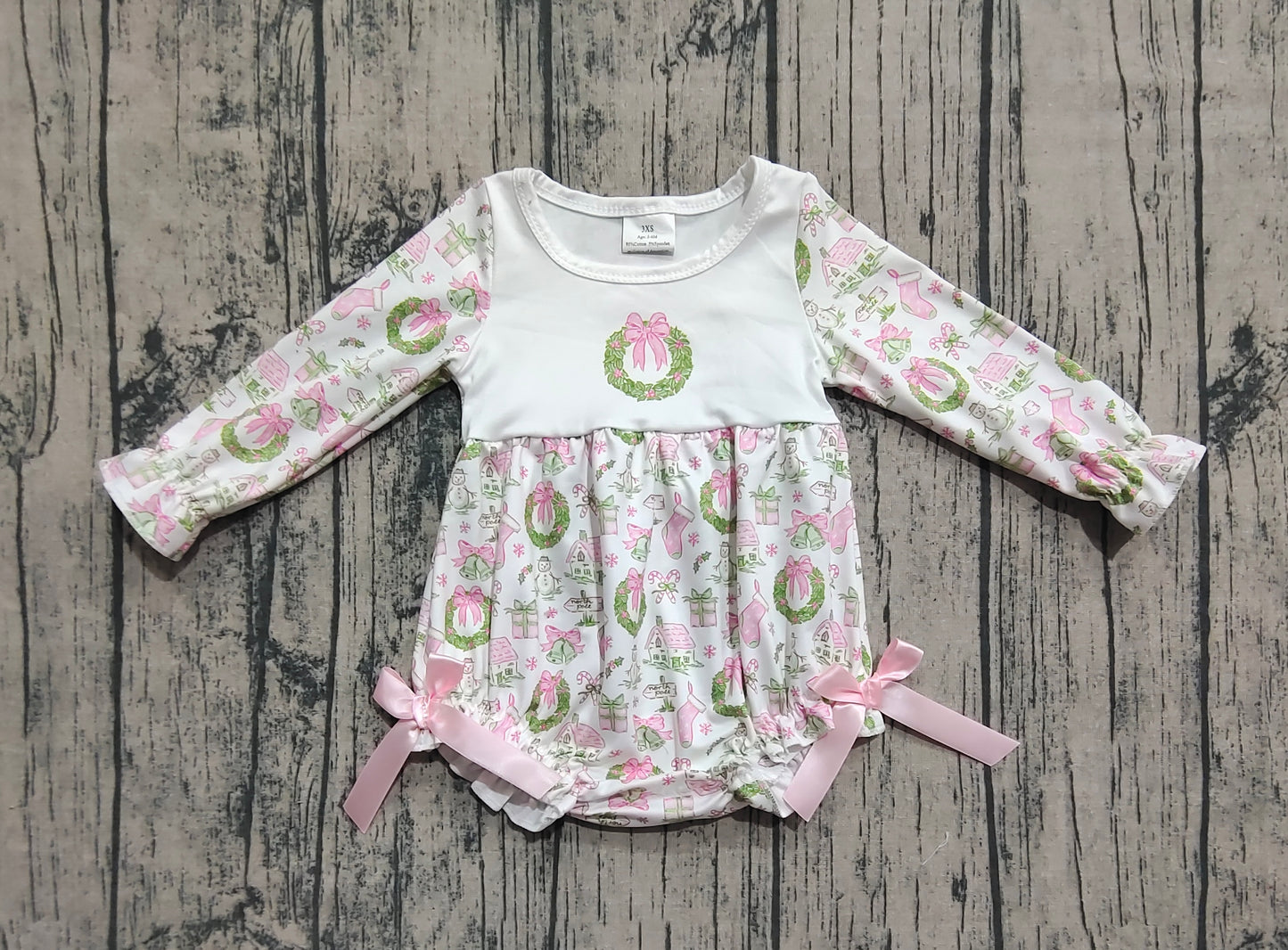 LR2325 Baby Girls Long Sleeves Pink Gifts Bows Holly Plaid Ruffle Rompers  D 829