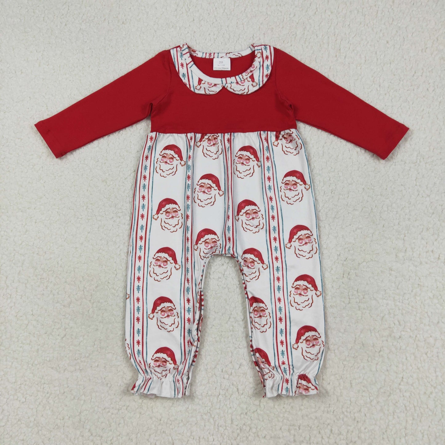 LR2331  Baby Girls Red Long Sleeves Santa Stripe Ruffle Pant Rompers D 7.4