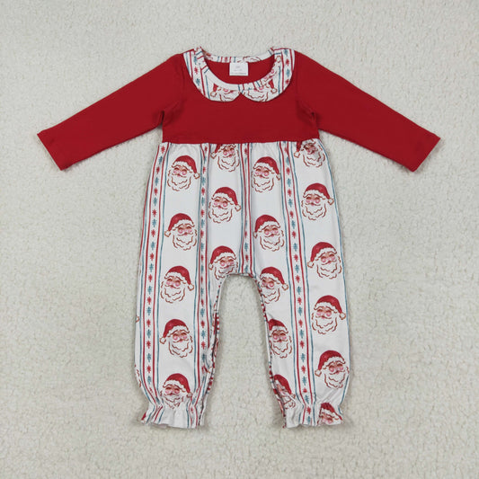 LR2331  Baby Girls Red Long Sleeves Santa Stripe Ruffle Pant Rompers D 7.4