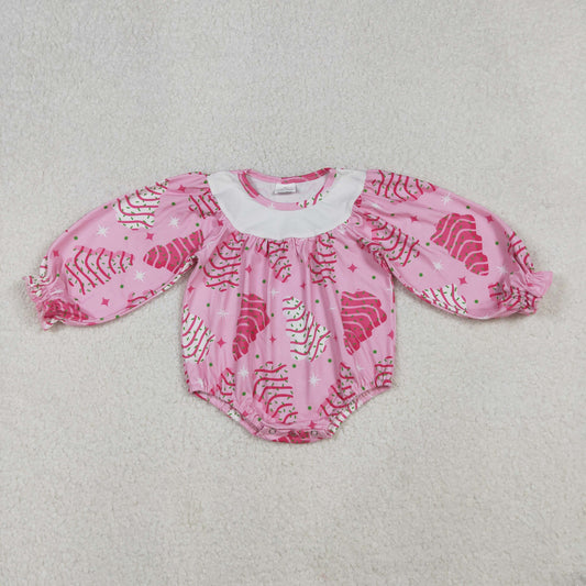 LR2333  Baby Girls Long Sleeves Stripe Trees Plaid Ruffle Rompers  D 918