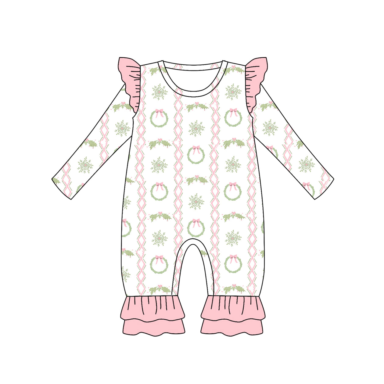 presale LR2339 Baby Girls Long Sleeves Bows Holly Ruffle Pant Rompers  D 6.17