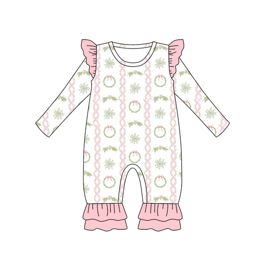 presale LR2339 Baby Girls Long Sleeves Bows Holly Ruffle Pant Rompers  D 6.17