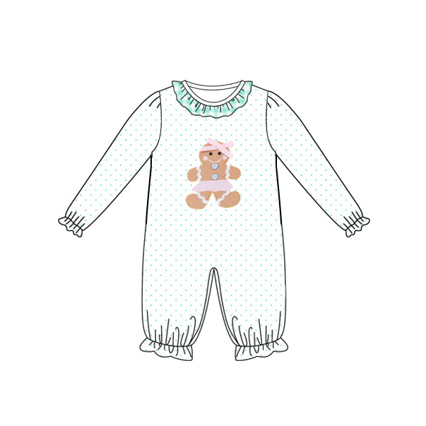 LR2341  Baby Girls Long Ruffle Sleeves Polka Dots Gingerbread Pant Rompers D 7.14