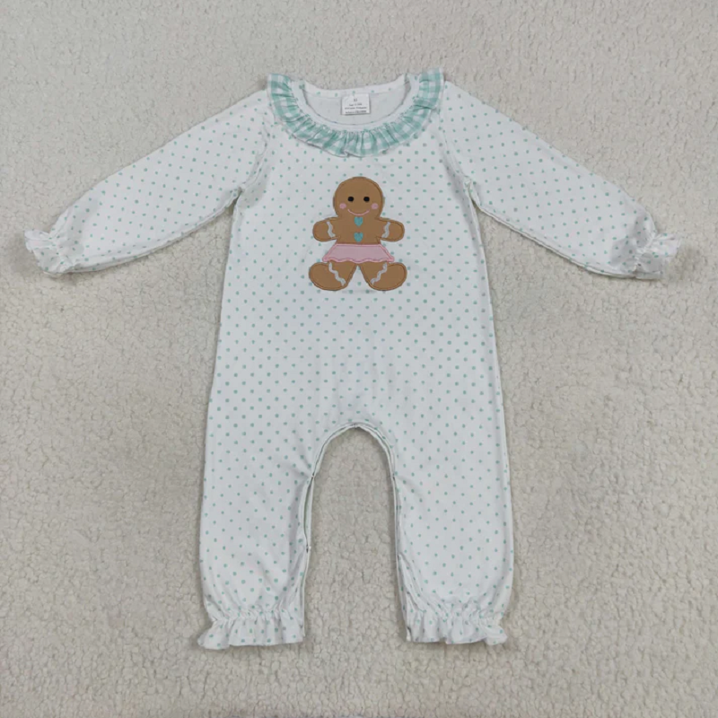 Sibling Baby Girls Embroidery Gingerbread Christmas Knee Length Dress Footie Rompers Clothes Sets   D 919