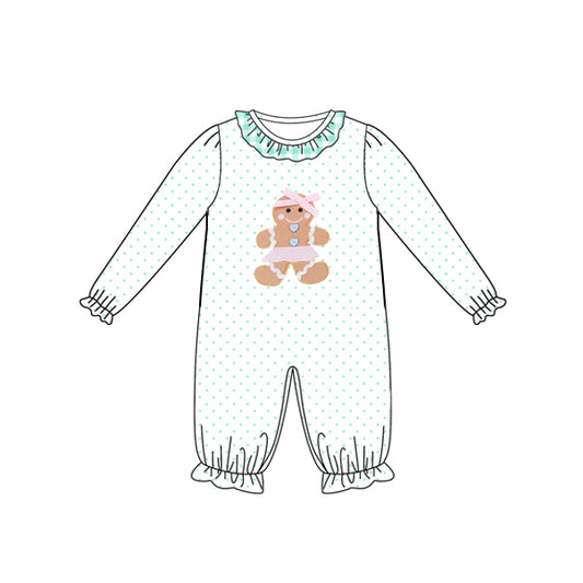 presale LR2341  Baby Girls Long Ruffle Sleeves Polka Dots Gingerbread Pant Rompers D 6.17