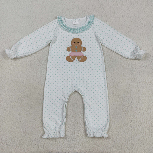 LR2341  Baby Girls Long Ruffle Sleeves Polka Dots Gingerbread Pant Rompers D 7.14