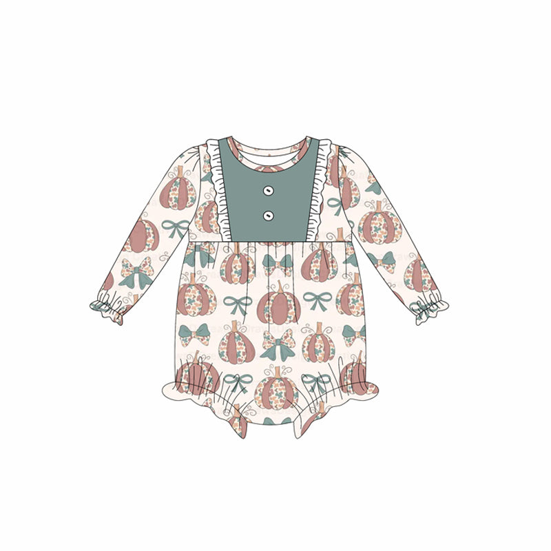 presale LR2346 Baby Girls Long Sleeves Flower Pumpkins Bows Ruffle Rompers  D 6.19