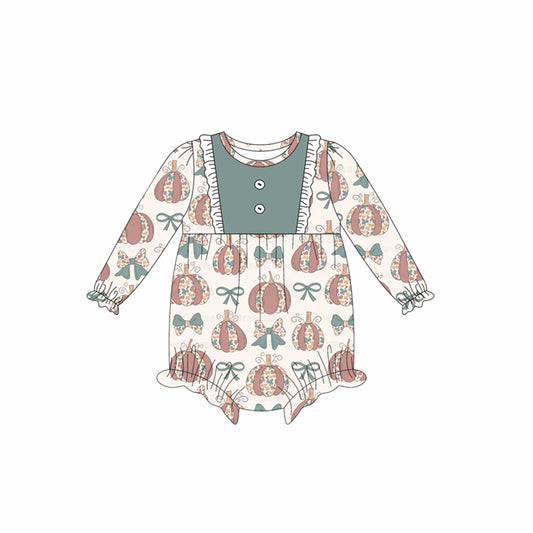 presale LR2346 Baby Girls Long Sleeves Flower Pumpkins Bows Ruffle Rompers D 6.19