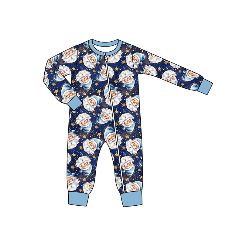 presale LR2347  Baby Girls Hot Blue Long Sleeves Santa Stars Zipper Rompers D 6.19
