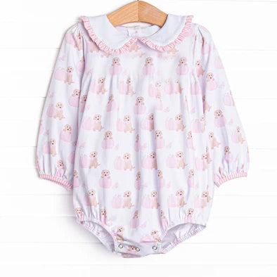 presale LR2351 Baby Girls Long Sleeves Pink Dogs Pumpkins Ruffle Rompers D 6.24