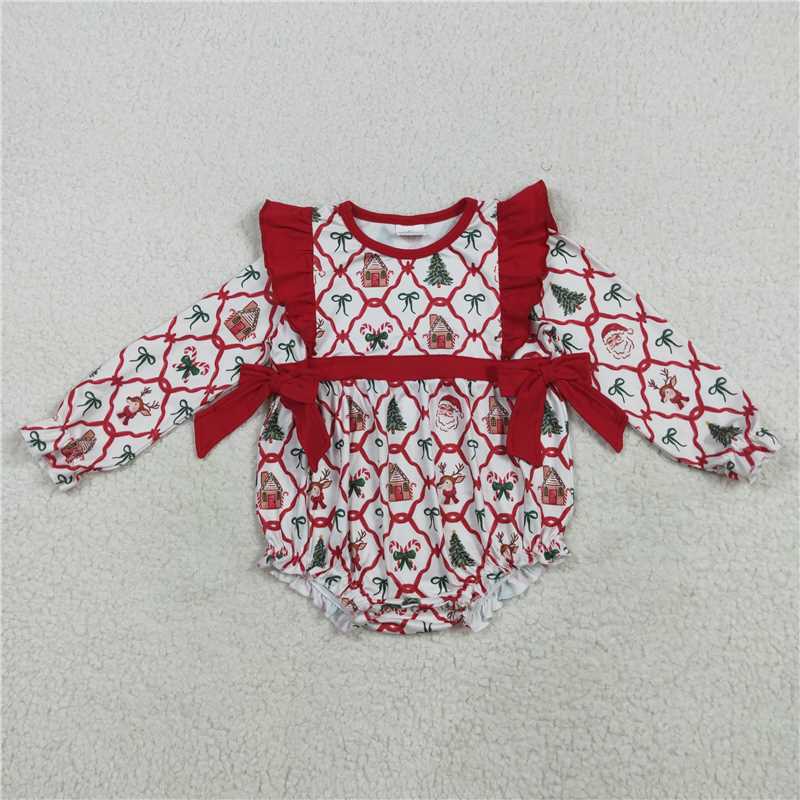 Family Sibling Baby Kids Christmas Red Bows Santa Trees Checked Clothes Sets Rompers Blanket   D 1208