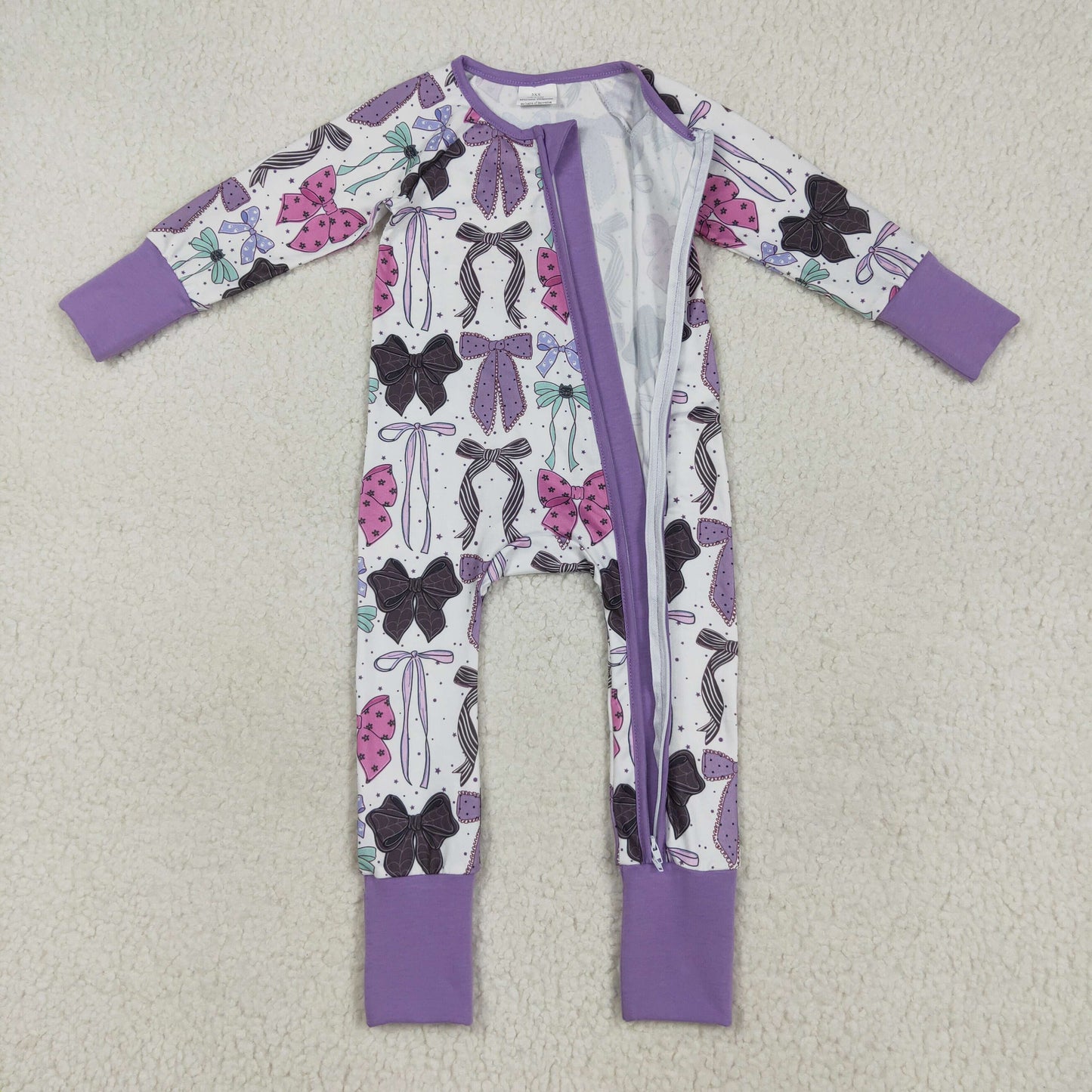 LR2358 Baby Girls Long Sleeves Colorful Bows Zipper Rompers  D 7.21