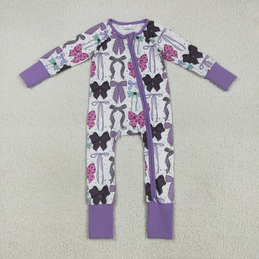 LR2358 Baby Girls Long Sleeves Colorful Bows Zipper Rompers  D 7.21