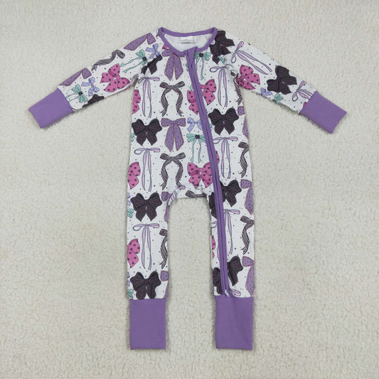 LR2358 Baby Girls Long Sleeves Colorful Bows Zipper Rompers  D 7.21