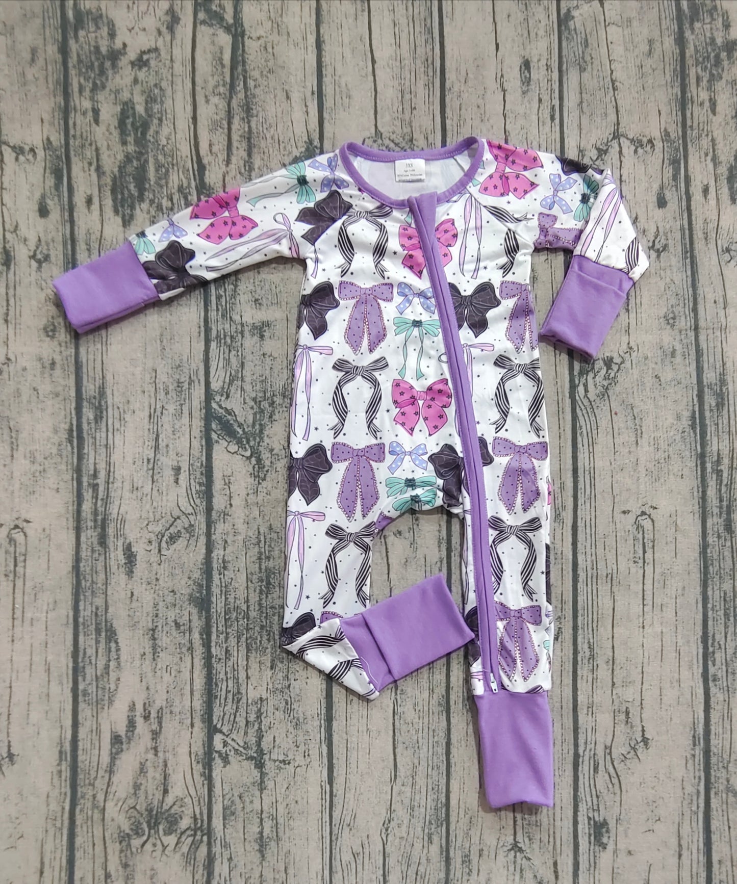 LR2358 Baby Girls Long Sleeves Colorful Bows Zipper Rompers  D 7.21