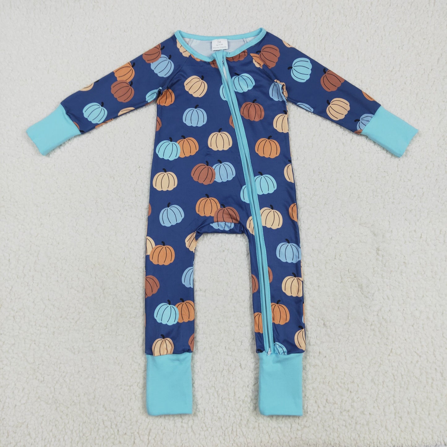LR2364 Baby Girls Long Sleeves Colorful Pumpkins Zipper Pant Rompers D 7.14