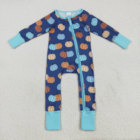 LR2364 Baby Girls Long Sleeves Colorful Pumpkins Zipper Pant Rompers D 7.14