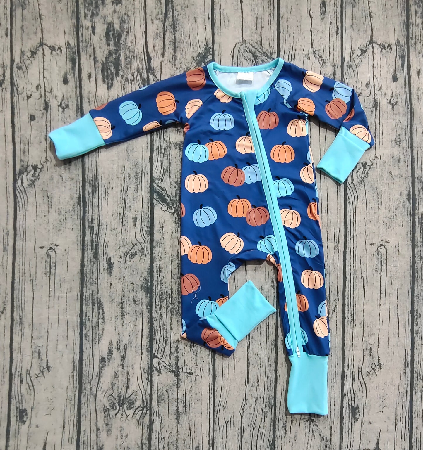 LR2364 Baby Girls Long Sleeves Colorful Pumpkins Zipper Pant Rompers D 7.14