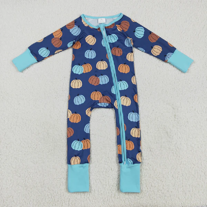 Sibling Baby Boys Blue Pumpkins Fall Outfits Pajamas Rompers Sets D 7.21