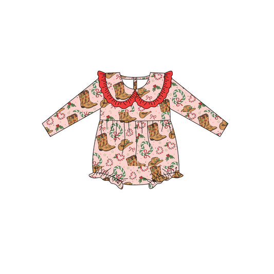 presale LR2366 Baby Girls Long Sleeves Holly Boots Ruffle Rompers D 7.1