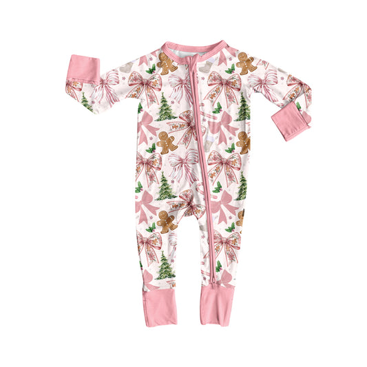 presale LR2368 Baby Girls Long Sleeves Trees Gingerbread Zipper Pant Rompers D 7.1